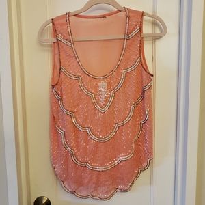 Beaded Sequin Scallop Sheer Top